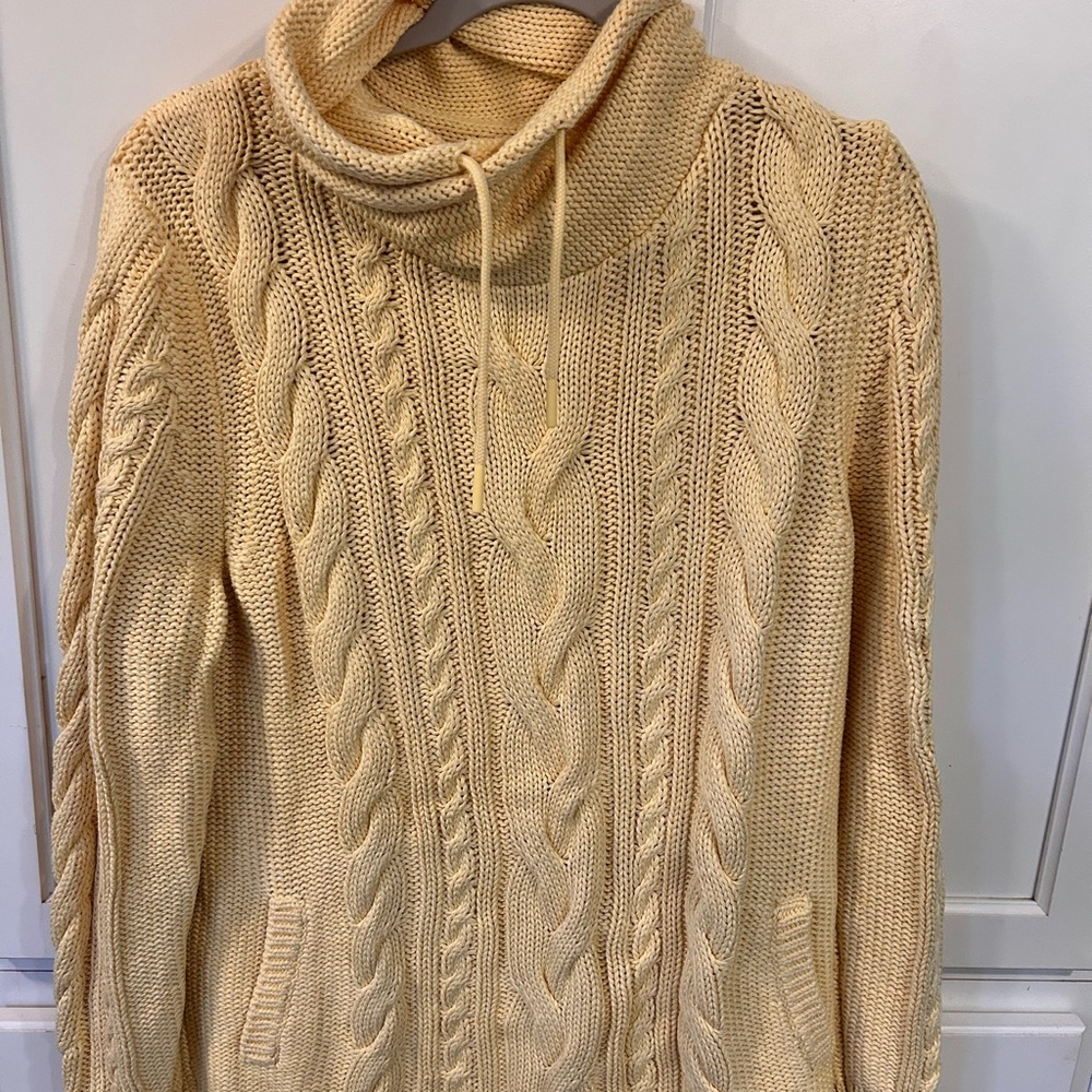 L.L. Bean Cable Knit Cowl Neck Sweater - yellow